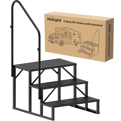 RV Steps with Handrail, 4 Steps Portable Anti-Slip B54565