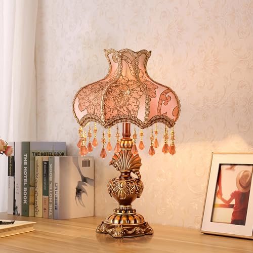 Antique Victorian Floral Table Lamp Fabric Lampshade Resin Base P260970