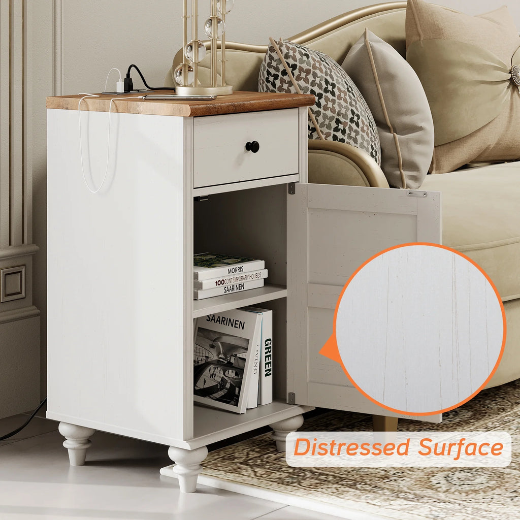 White Oak Set of 2 Nightstand with Charging Station I244