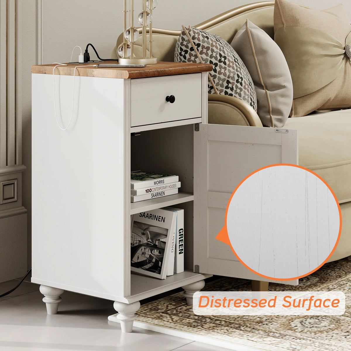 White Oak Set of 2 Nightstand with Charging Station I244