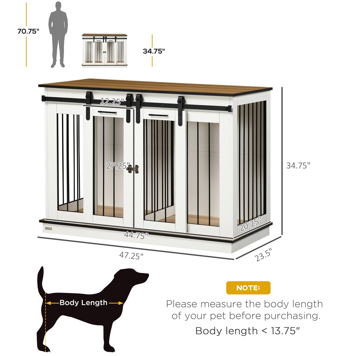 White Dog Crate End Table with Divider Panel T724