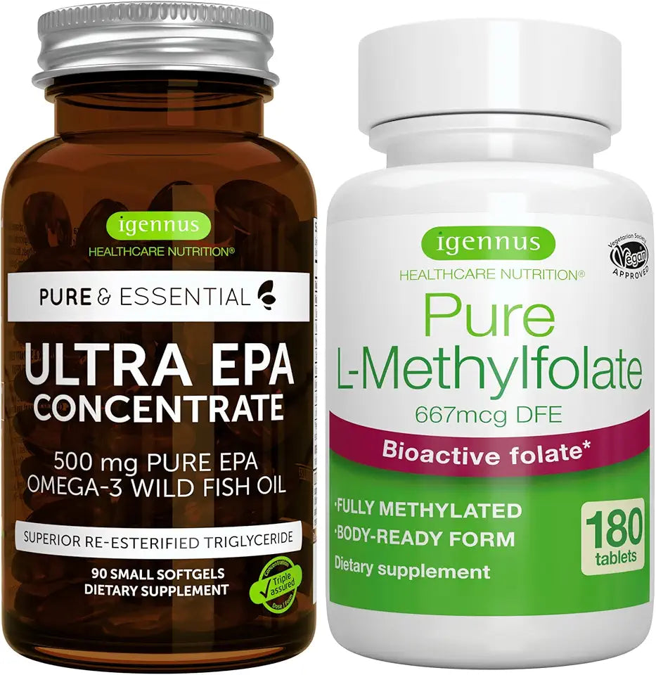 500 mg Omega-3 EPA Wild Fish Oil + 400mcg L-Methylfolate Bundle I992
