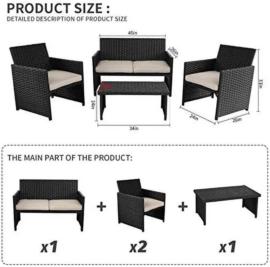 3 Piece Patio Conversation Set with Non-Slip Cushions K633713