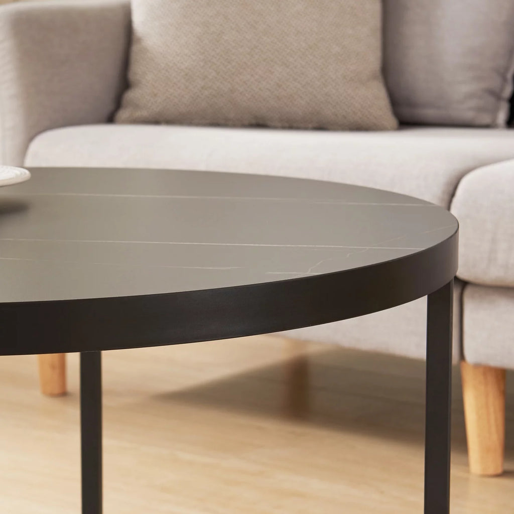 Black Marble Round Coffee Table Ottoman N713670