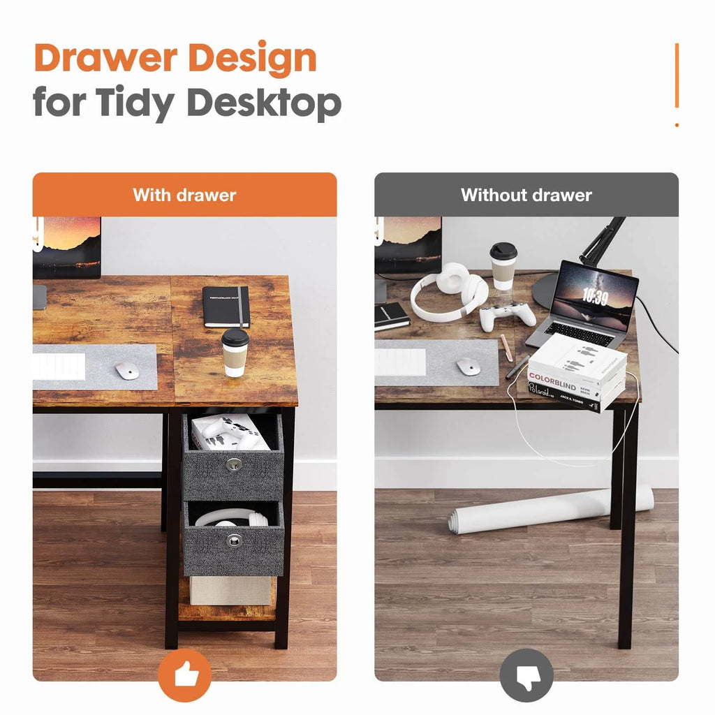 Black Rustic 55In Writing Desk with 2-Tier Drawers O206