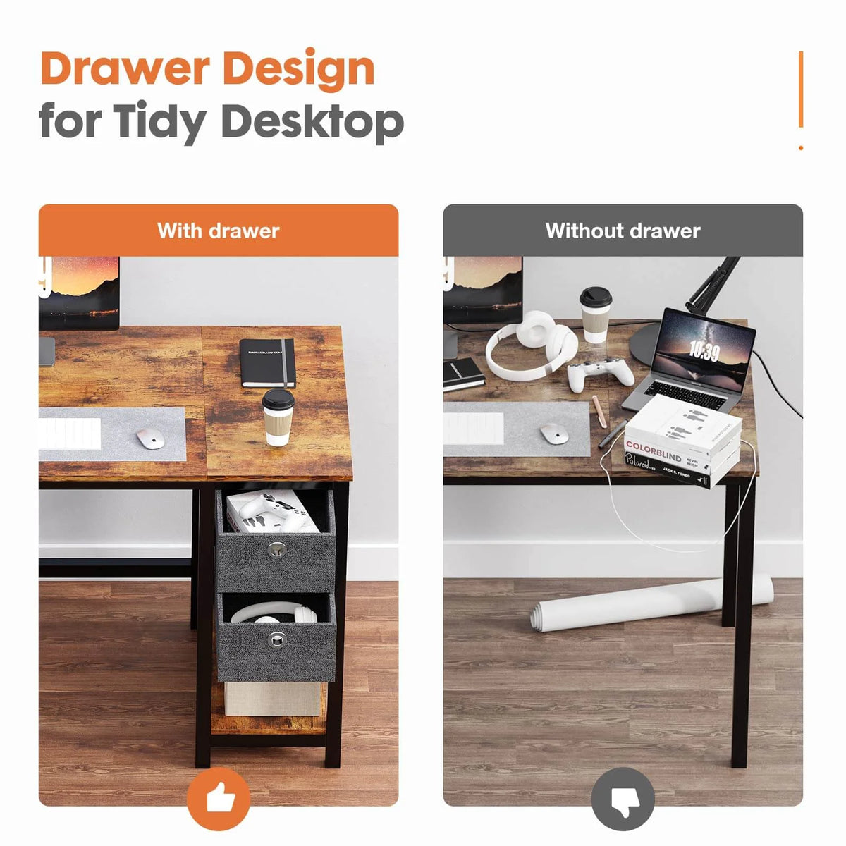 Black Rustic 55In Writing Desk with 2-Tier Drawers O206