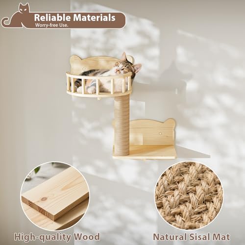 16 Pcs Wooden Cat Wall Shelves with Bed and Scratching Post Y90412