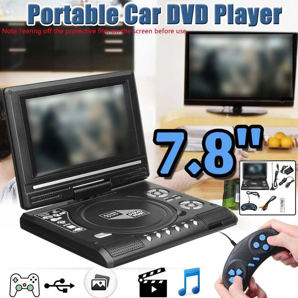 7.8 Inch 16:9 Widescreen 270° Rotatable LCD Screen Portable DVD Player A40038