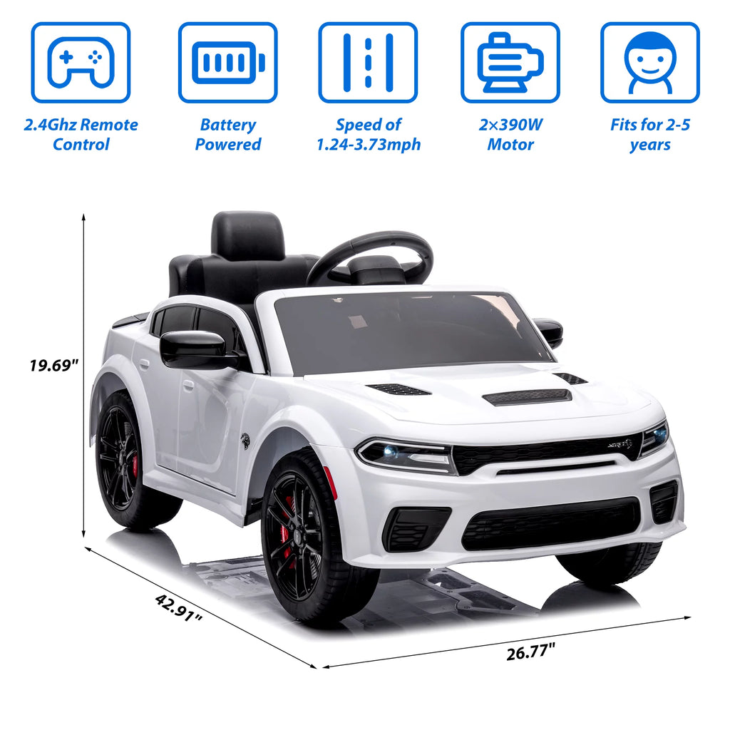 12V White Ride on Car with Remote Control J348336