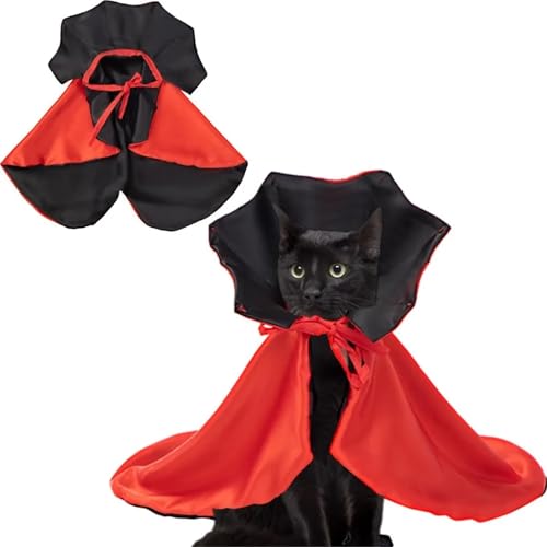 Halloween Cat and Dog Vampire Costume, Adjustable Red Black Cape G90995