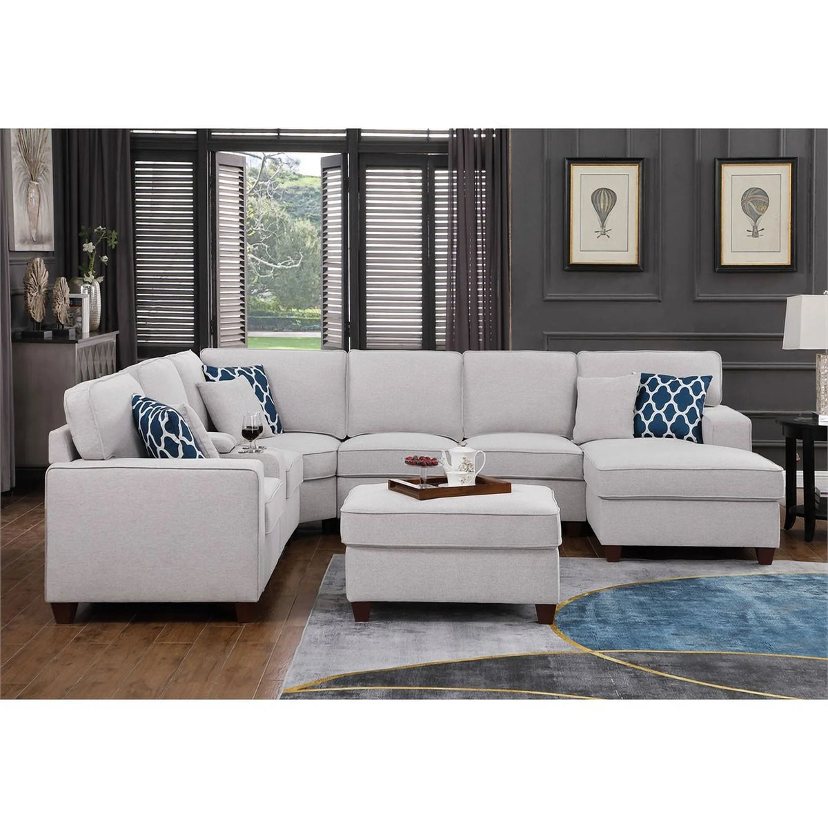 Light Gray Linen Fabric Upholstered Sectional U96690