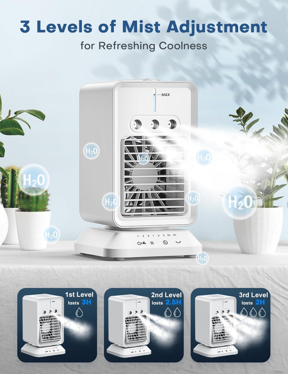 Portable Air Conditioner with 90° Rotate Base, 4H Timer, 300ml Water Tank O258