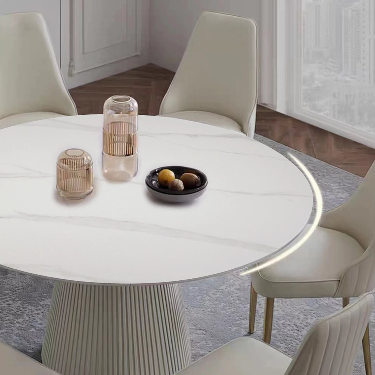 White 7 Piece Faux Marble Dining Table Set J197676