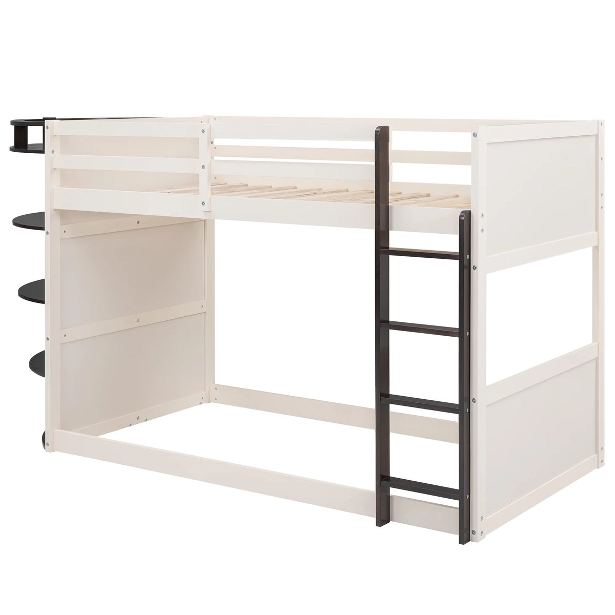Wood Twin over Twin Bunk Bed with Storage Shelves H79325