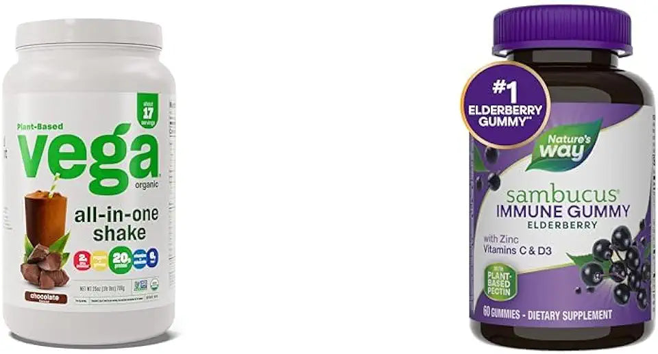 Chocolate Vegan Protein Powder and Elderberry Immune Gummies P688608