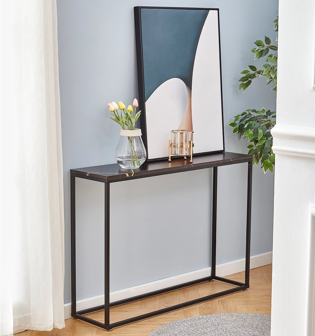 Black Narrow Console Table with Metal Frame and MDF Tabletop D3245