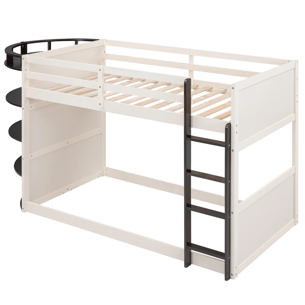Wood Twin over Twin Bunk Bed with Storage Shelves H79325