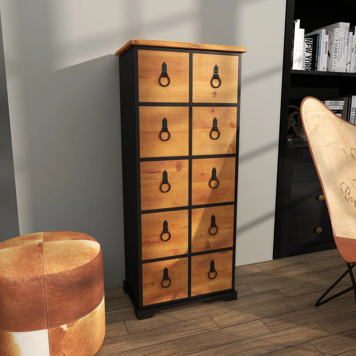 Rustic Wood Chest with Black Handles Y163381