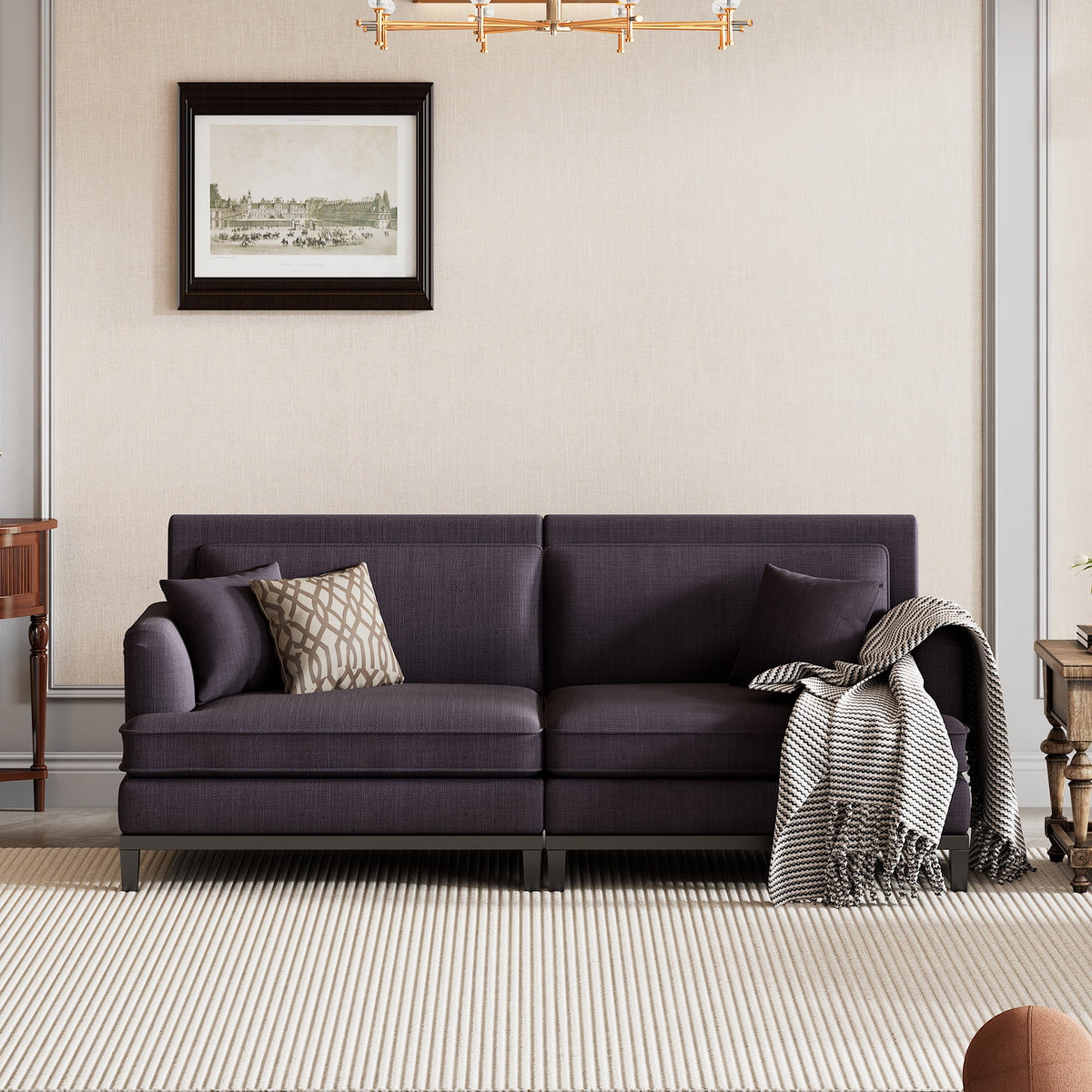 Gray Upholstered Sofa with Wooden Legs X958