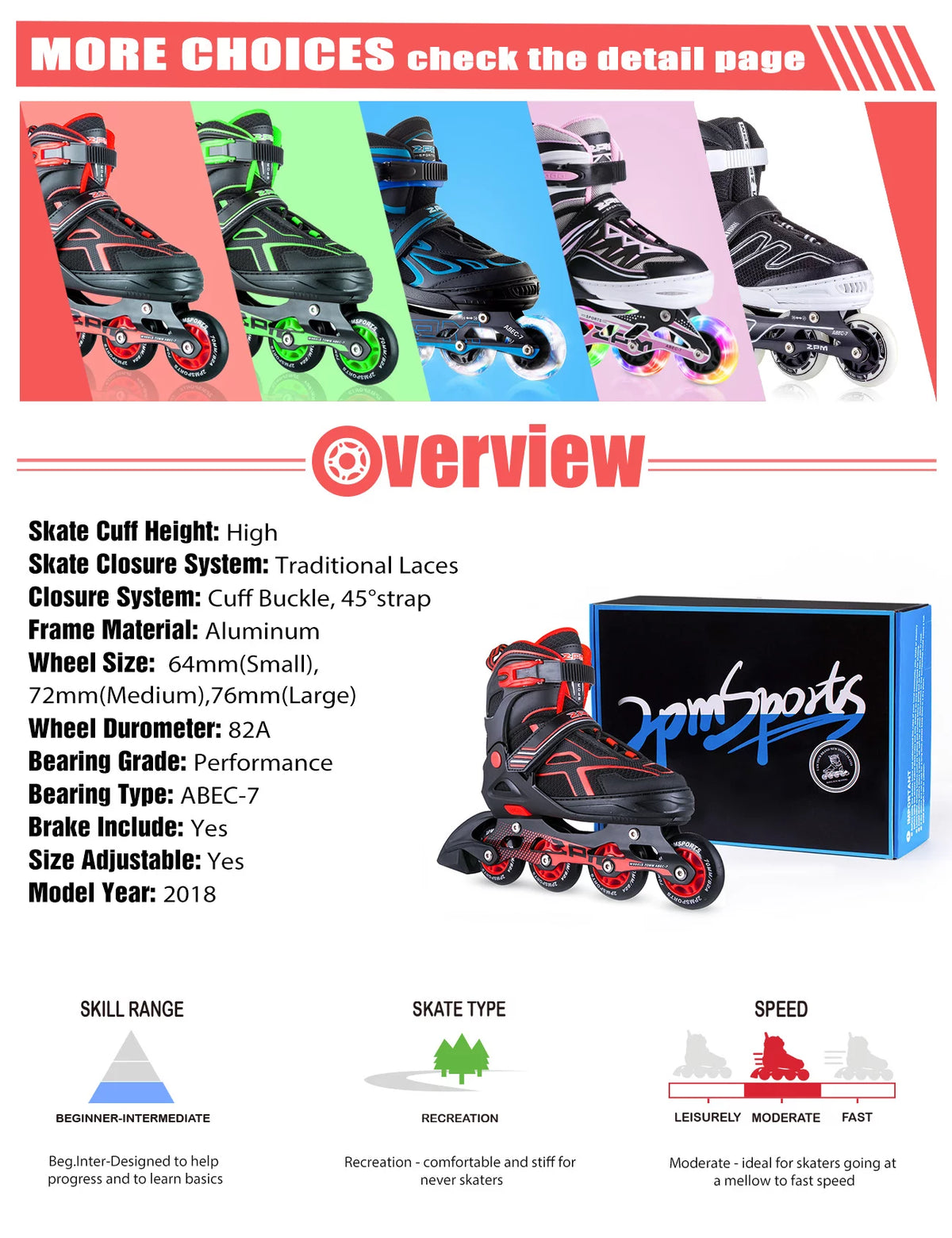 Red Black Adjustable Inline Skates E2214