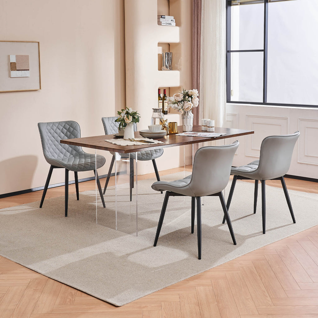 Gray PU Leather Upholstered Dining Chairs Set of 2 X644