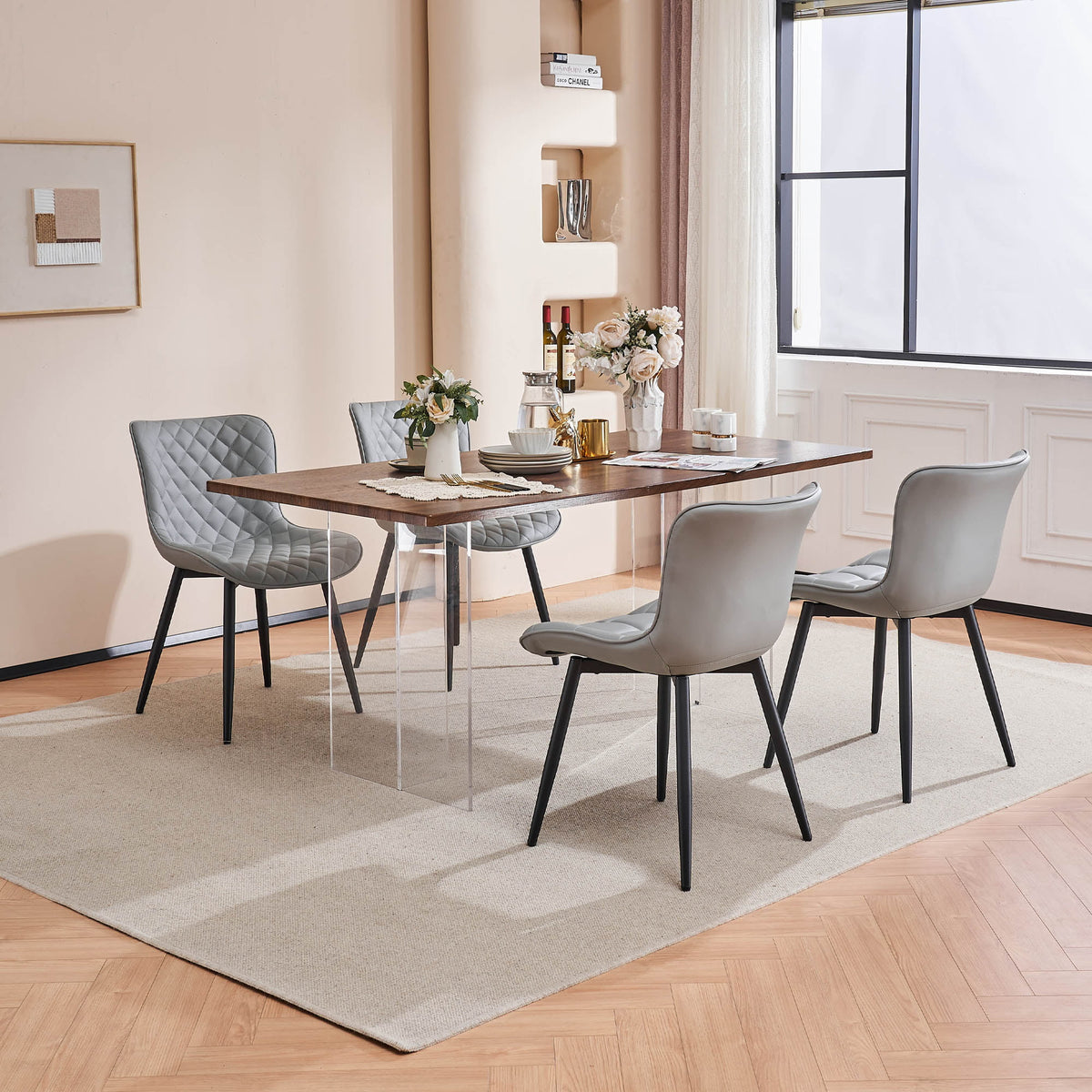 Gray PU Leather Upholstered Dining Chairs Set of 2 X644
