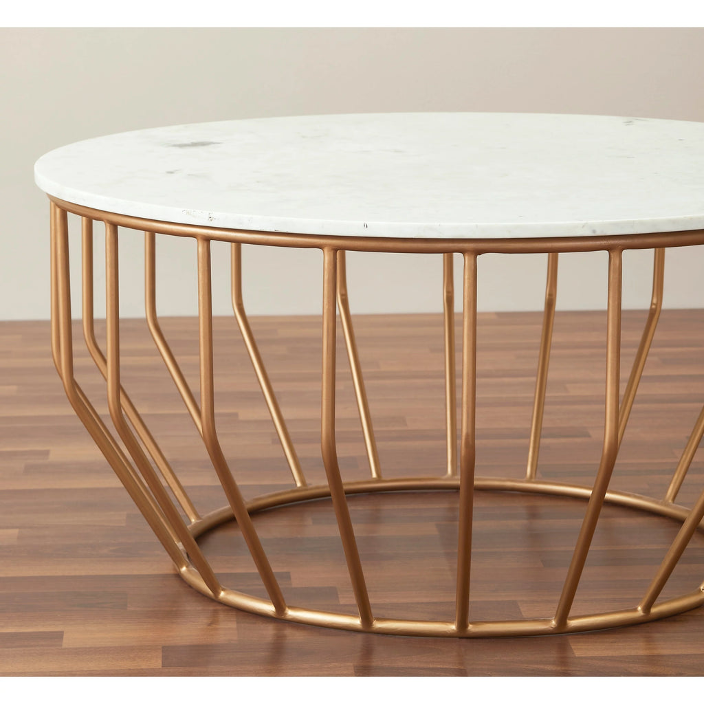 Modern Coffee Table with Real Marble Top and Gold Base D455