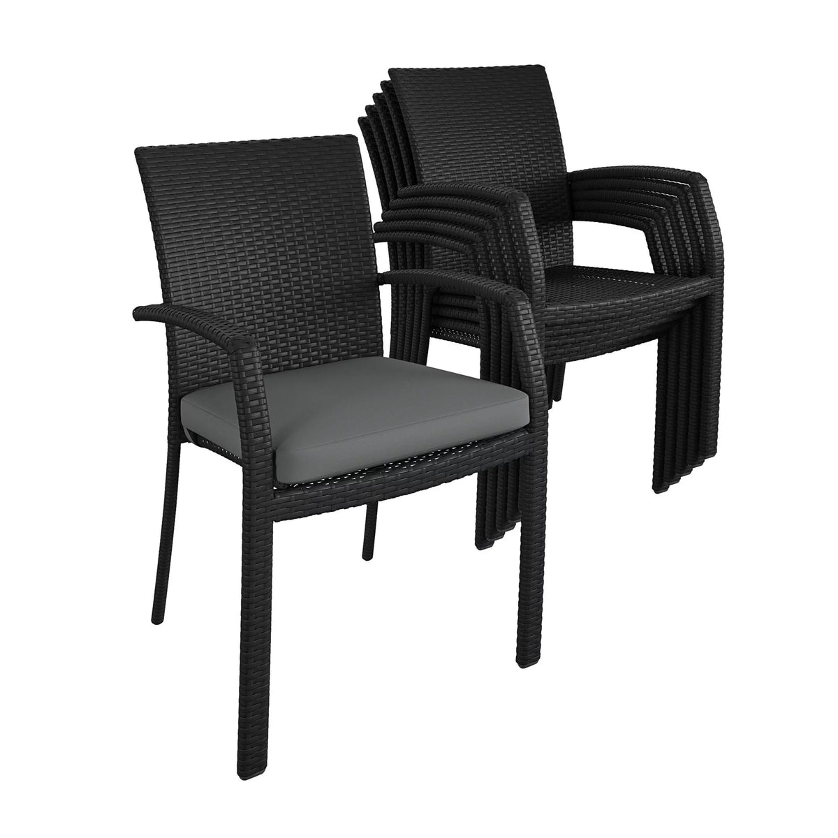 Black Wicker Stacking Dining Chairs 6-Pack R5879