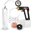 Black Handle Penis Pump with Clear Hose, Donut, Vacuum Seal and 4 Sizes of Rings, 9 inch x 2 inch Cylinder I46182