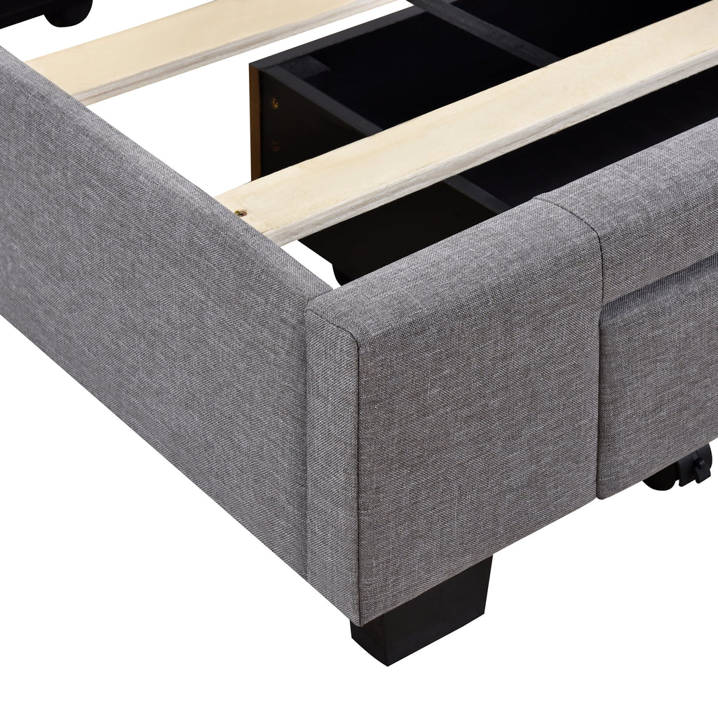 Queen Size Linen Upholstered Platform Bed with 3 Storage Drawers F60657