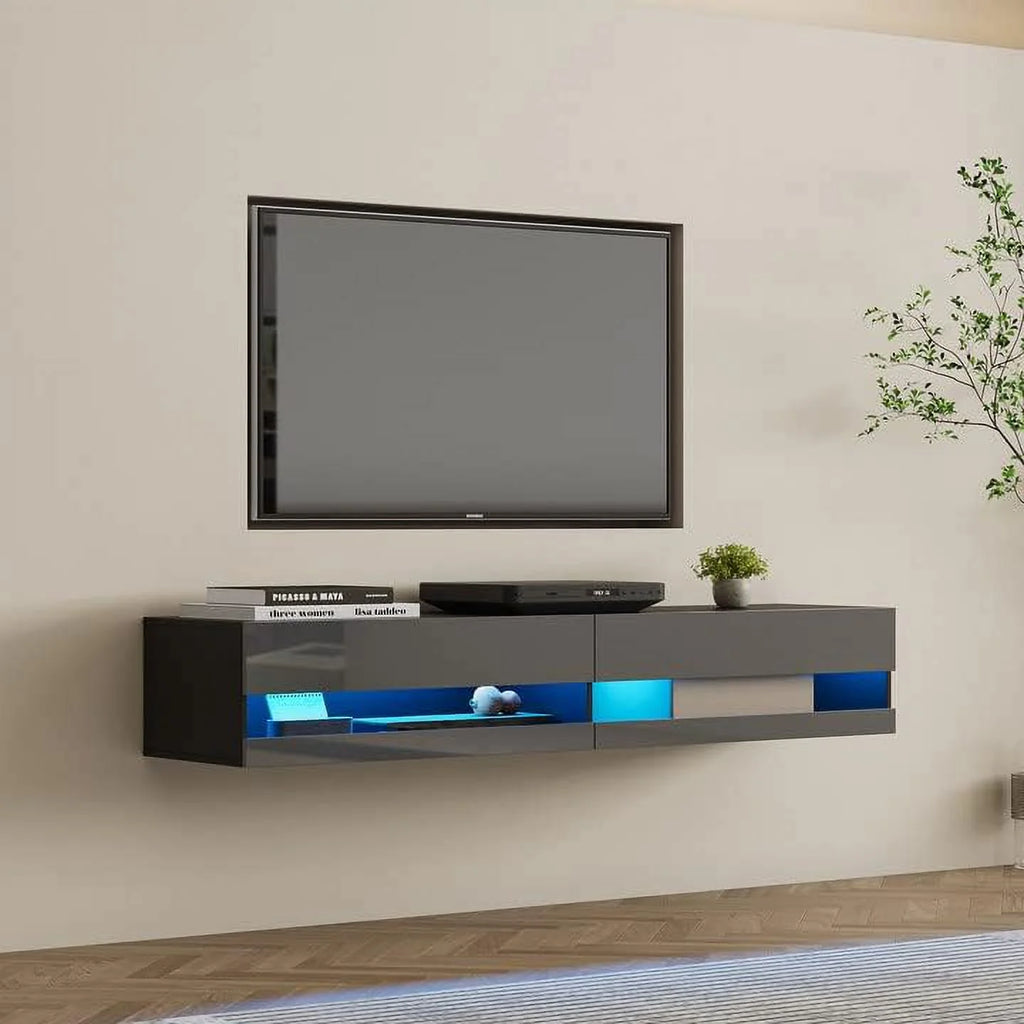 79" Floating TV Stand with 16 Color LEDs 2 Drawers G6832
