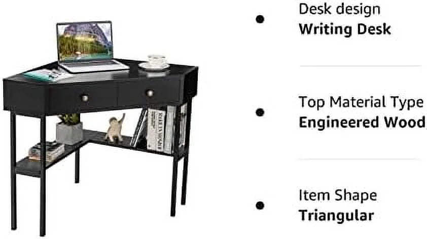 Corner Desk with 2 Drawers and Shelves N16353