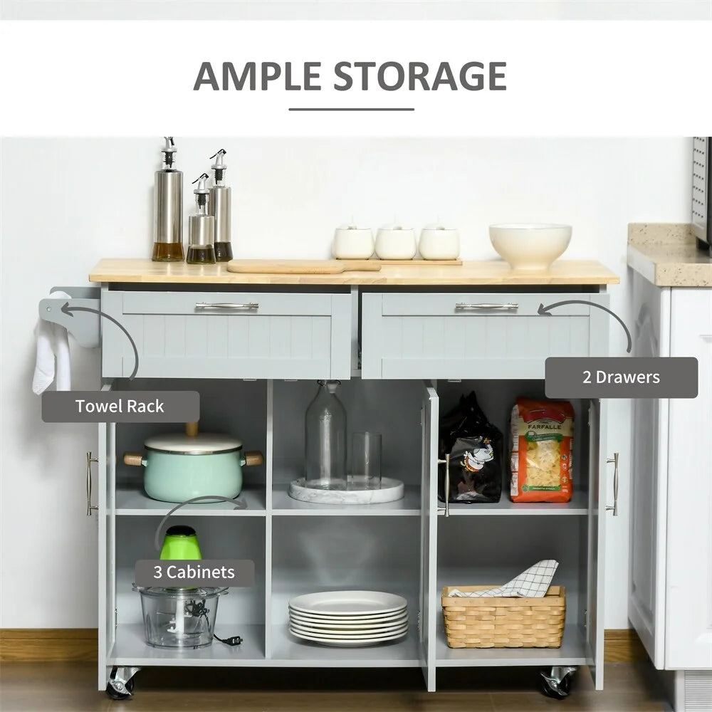 Mobile Wood Kitchen Island with Storage and Adjustable Shelves Q9193