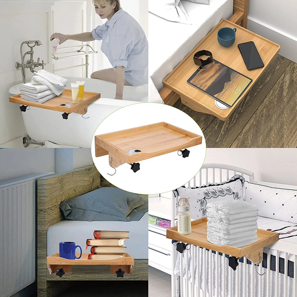 Bamboo Bedside Nightstand with 2pc S Hooks P305