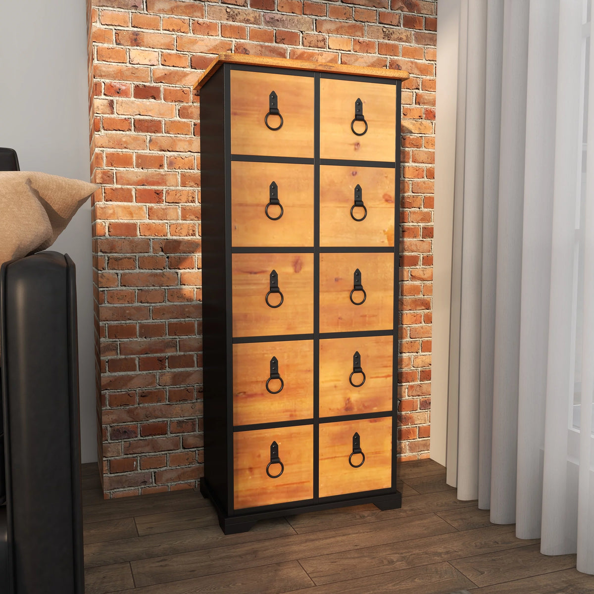 Rustic Wood Chest with Black Handles Y163381