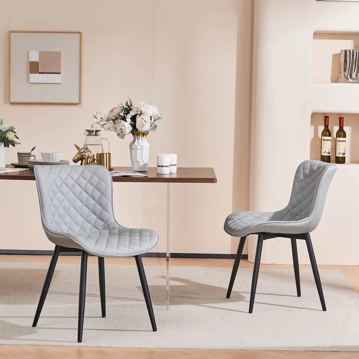 Gray PU Leather Upholstered Dining Chairs Set of 2 X644