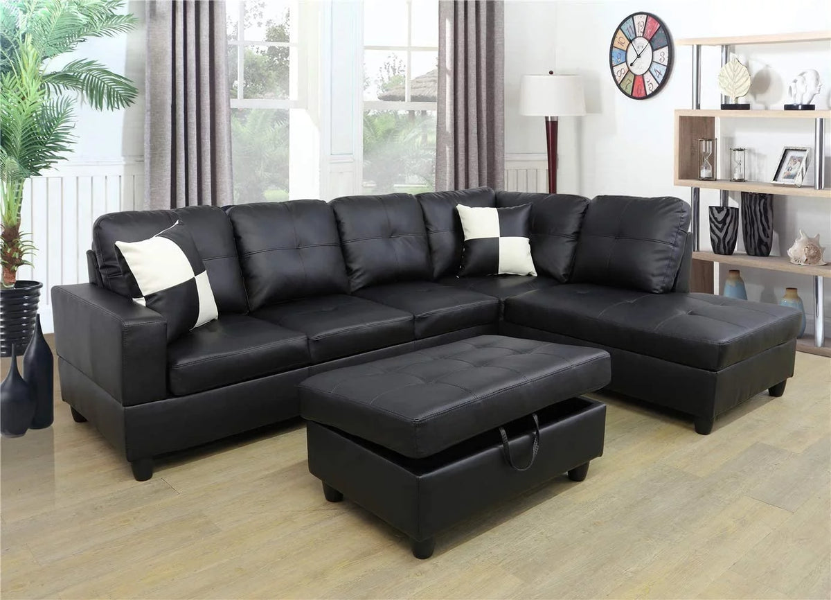 Black Faux Leather Sectional Sofa E375155