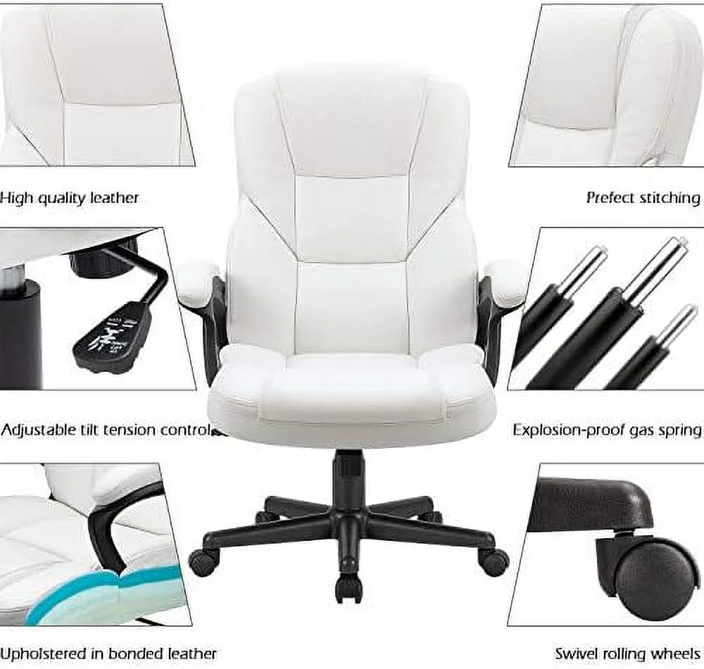 White High Back Adjustable PU Leather Office Chair with Lumbar Support N843