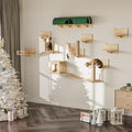 16 Pcs Wooden Cat Wall Shelves with Bed and Scratching Post Y90412