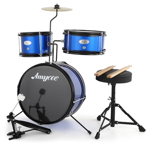 Black 3 Piece Kids Drum Set with Cymbal, Drumsticks, Pedal, Throne Stool S591