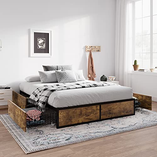 Queen Platform Bed Frame with Storage Drawers J919658
