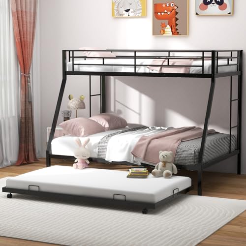 Twin Over Full Metal Bunk Bed with Trundle A172