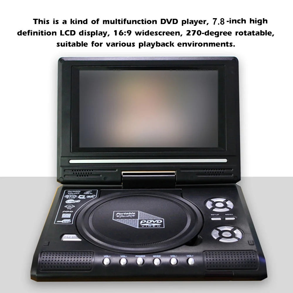 7.8 Inch 16:9 Widescreen 270° Rotatable LCD Screen Portable DVD Player A40038