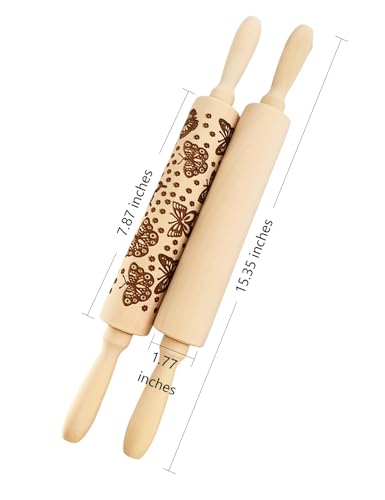 Wooden Embossed Rolling Pin with Butterfly Pattern R253294