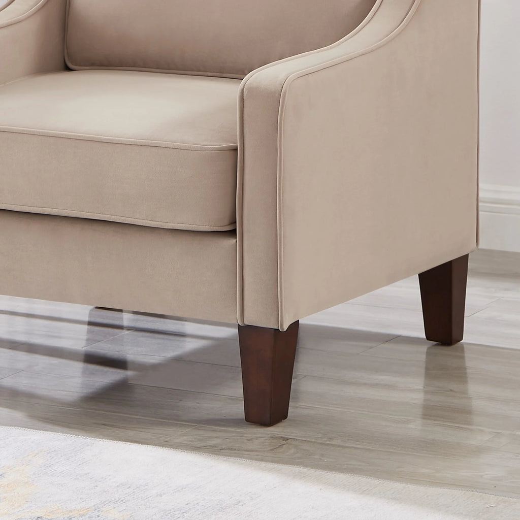 Taupe Velvet Upholstered Armchair with Wooden Legs G991573