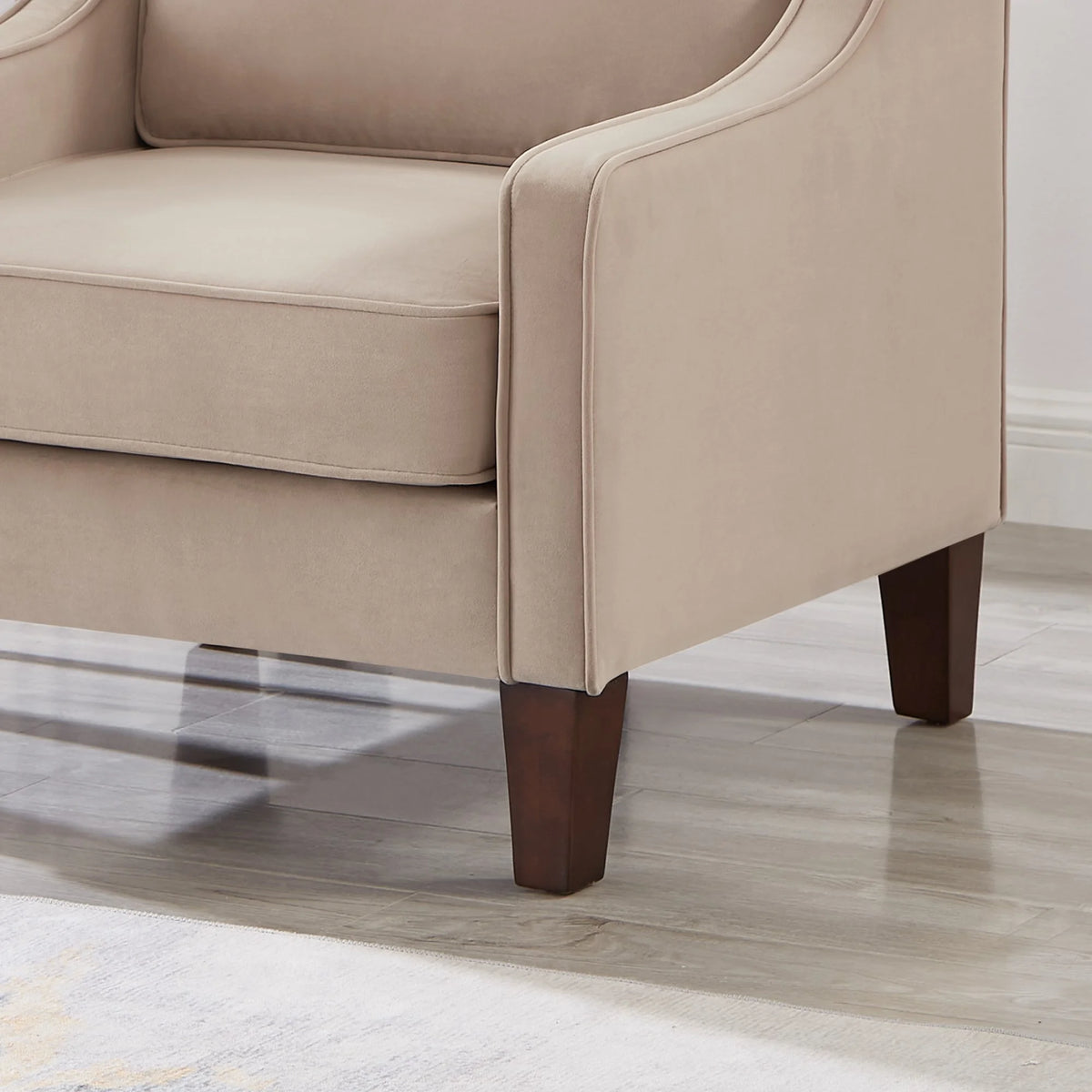Taupe Velvet Upholstered Armchair with Wooden Legs G991573
