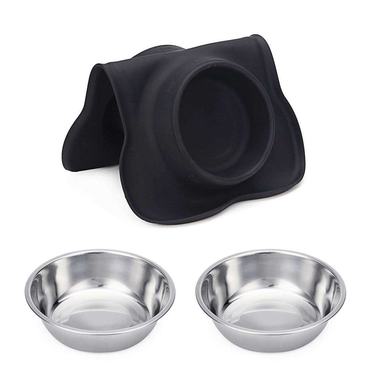 2 Stainless Steel Dog Bowl with Non-Skid Silicone Mat and Food Scoop P3751
