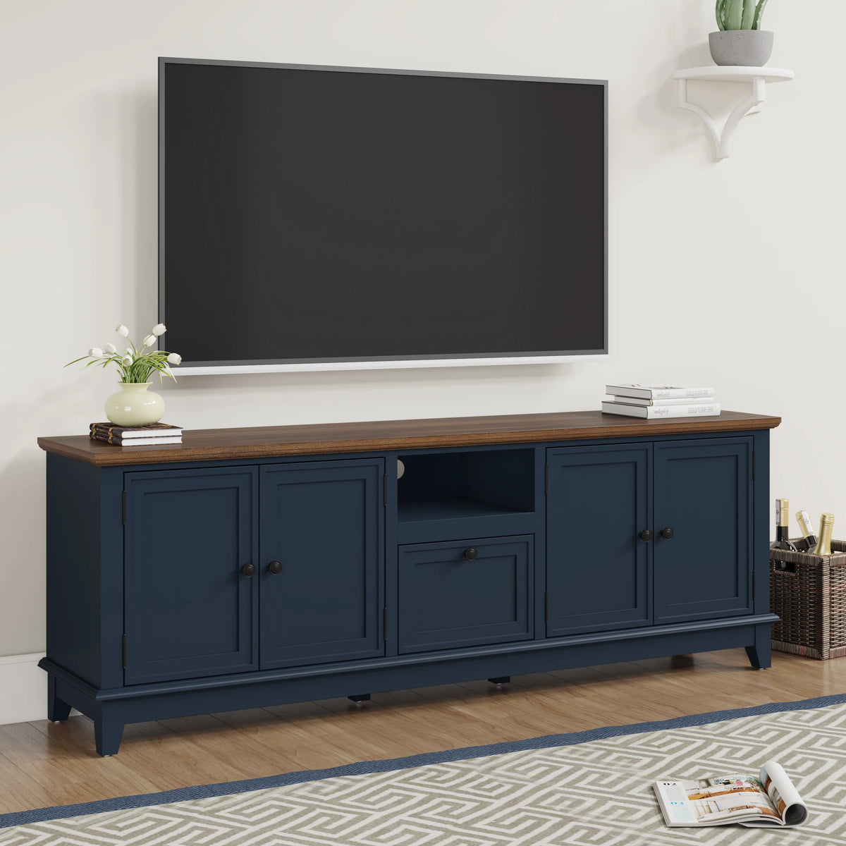 Navy Blue 72-Inch TV Stand with Adjustable Shelves L158