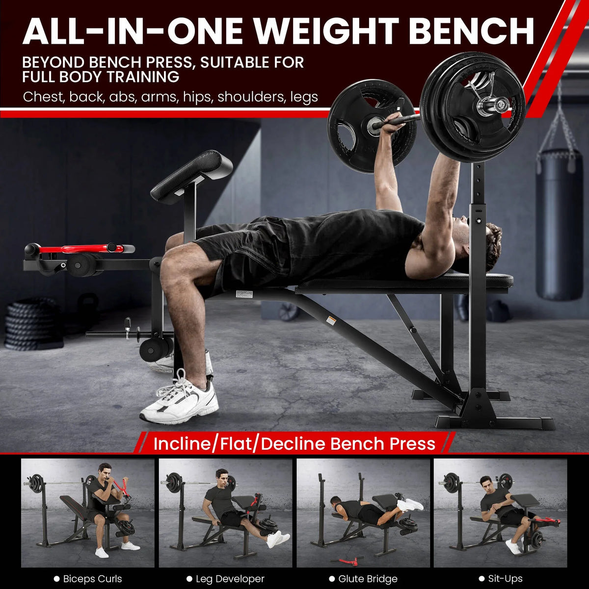 Adjustable Weight Bench Set with Barbell Rack T1602