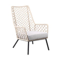 Indoor Outdoor Lounge Chair with Woven Lattice Back, Beige T1579